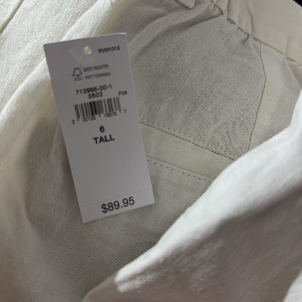 NWT! GAP Off White 365 High Rise Linen-Blend Trousers - 6 TALL 🩷 - Picture 9 of 9